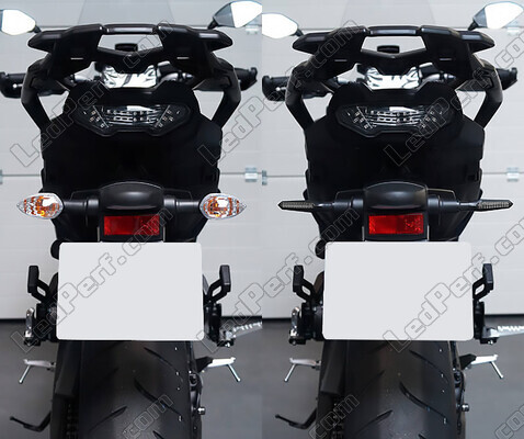 Comparative before and after installation Dynamic LED turn signals + brake lights for Suzuki Marauder 800